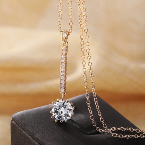 Dazzling Round Sun Flower CZ Long Pendant Necklace for Women, EVGG1112 - Picture 1 of 13